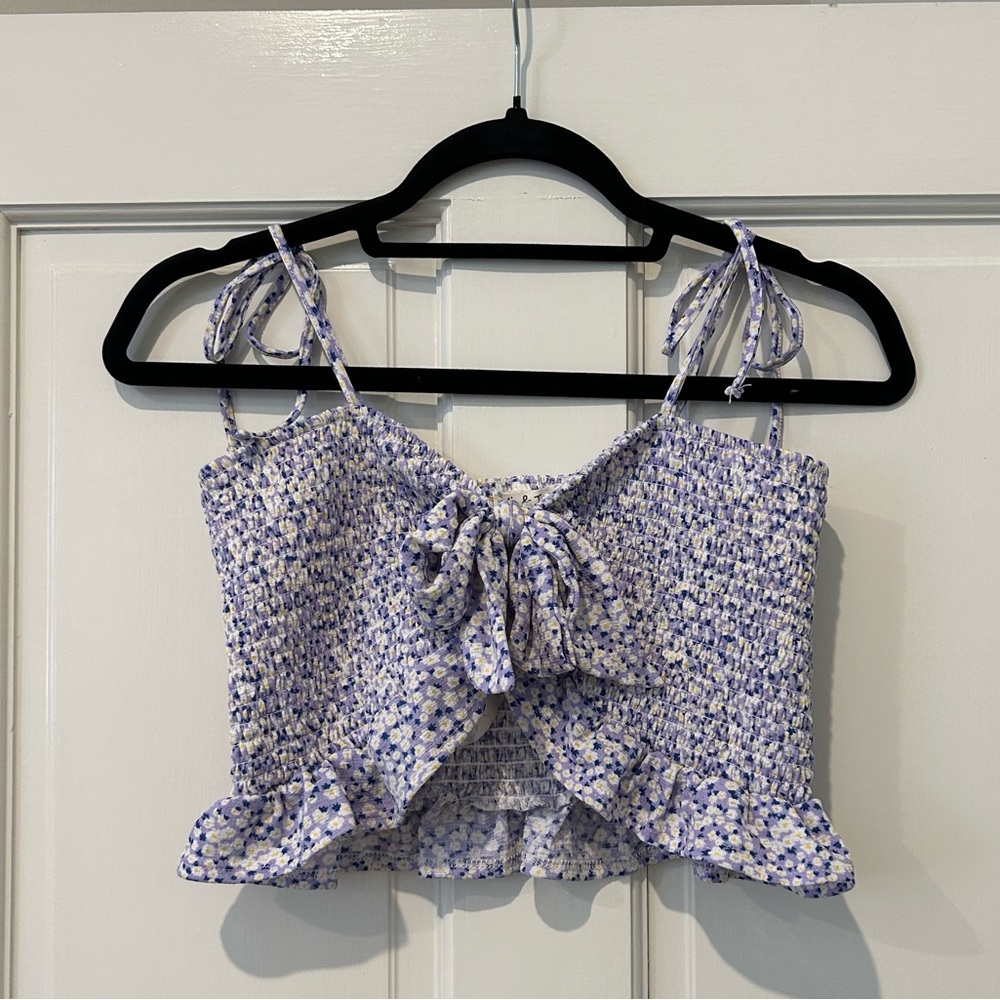 NWT SMOCKED PURPLE FLORAL TIED TANK TOP